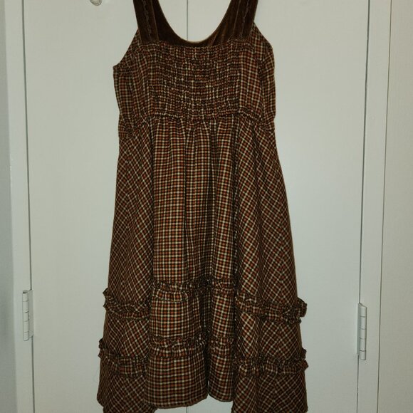 Axes Femme Brown Fall Plaid lace ruffle sleeveless dress - Picture 5 of 6